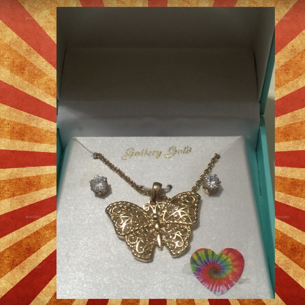 FREE Butterfly pendant and earrings set. NIB